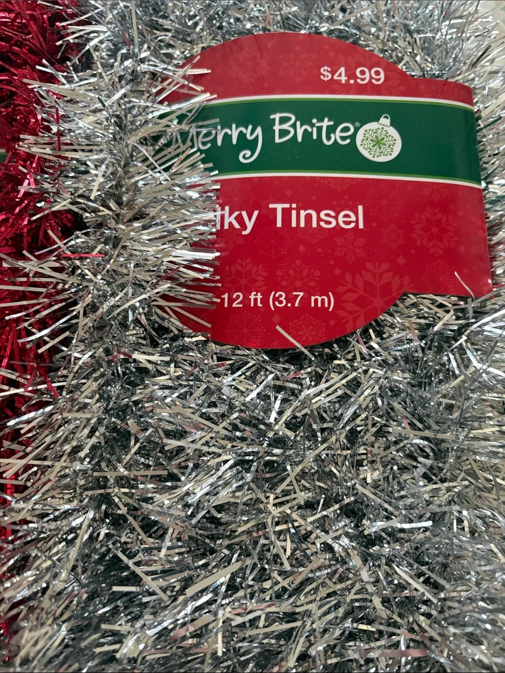 Merry Brite Silky Tinsel Garland - Red and Silver
